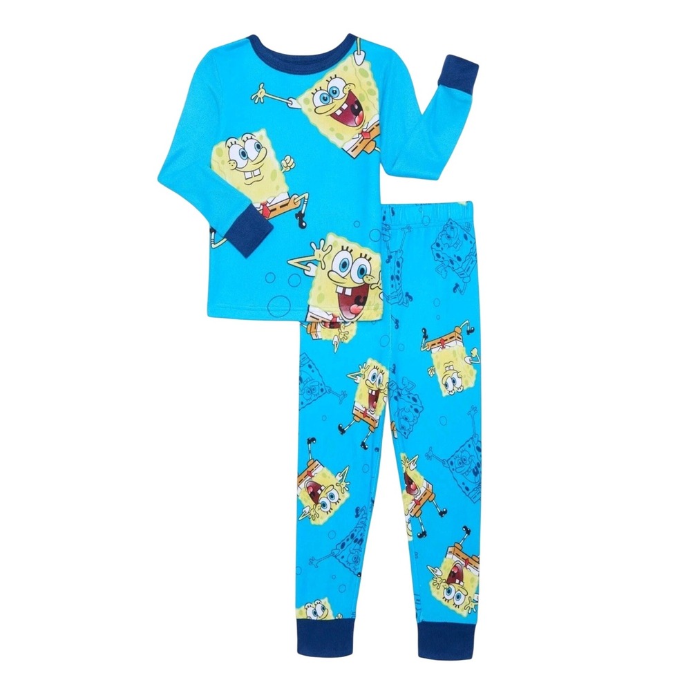 Spongebob Squarepants Boys Pajamas Set Size 6 Blue Long Sleeve Cartoon Gift NEW
